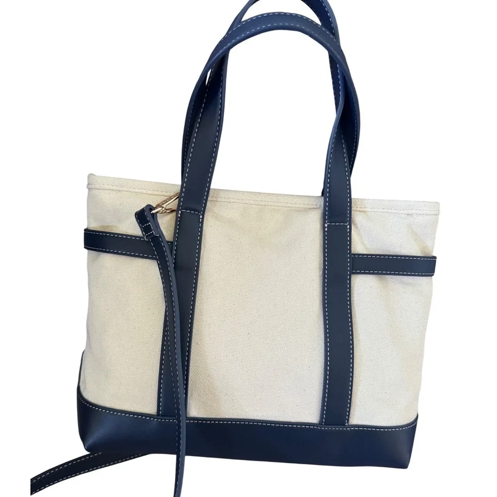 Steve Madden Mini Canvas Tote Navy Handles Crossbody Gold Tone Hardware NWT